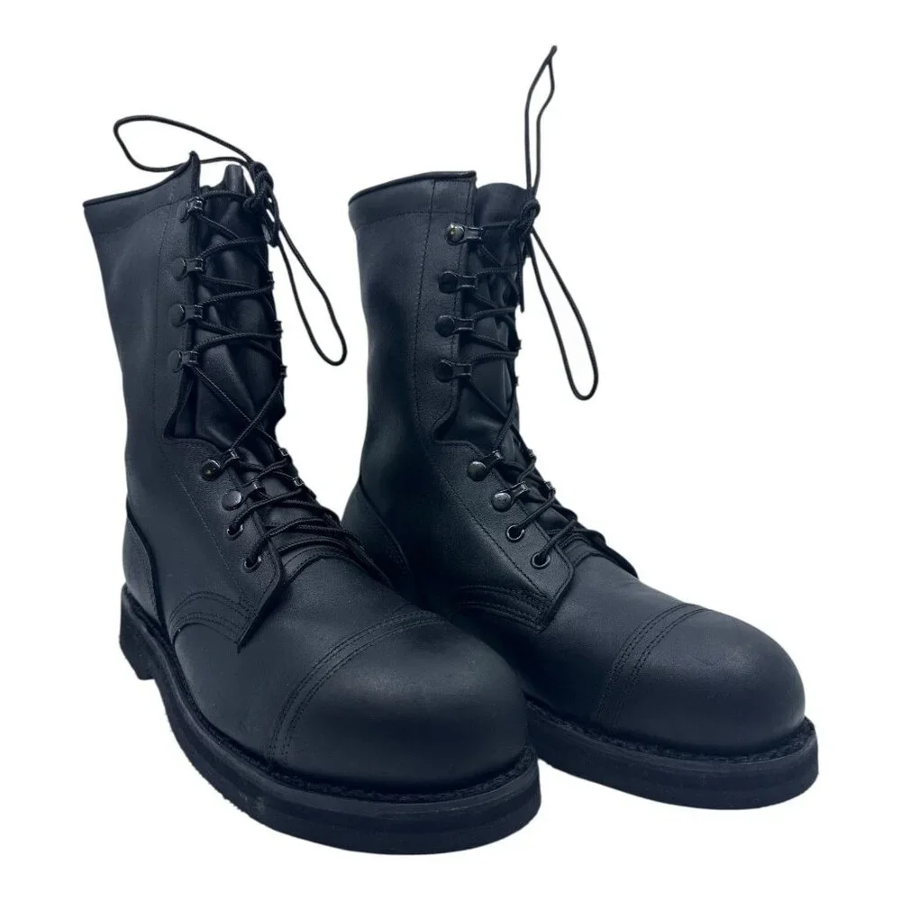 Addison Shoe Company Military Combat Boot‎ 9R Black Steel Toe Leather USA 963006